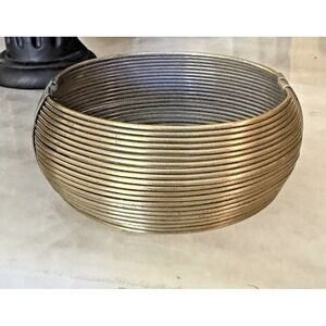 Ribbed  Clamper Bangle Bracelet Hinged  Brassy Gold Tone 8"